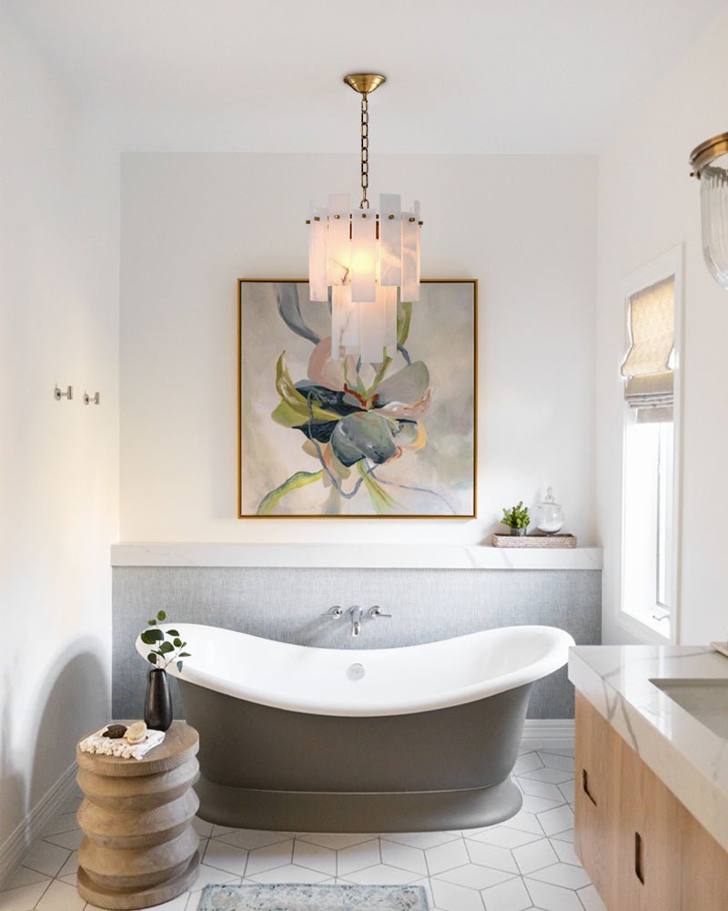 7-light 2-tier Alabaster marble Round Chandelier 13" with adjustable chain 150cm-Luxury Modern Chandelier-Blushlighting-Blushlighting