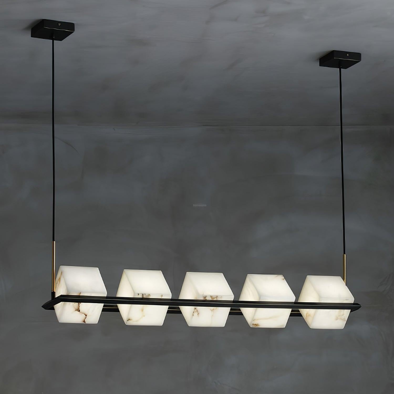 Alabaster Square Box Chandelier with 4/5/6/8/9 heads-5 Heads L 39.4" x W 6.7" x H 6.7" / L 100cm x W 17cm x H 17cm-Brass & Black & White-Blushlighting