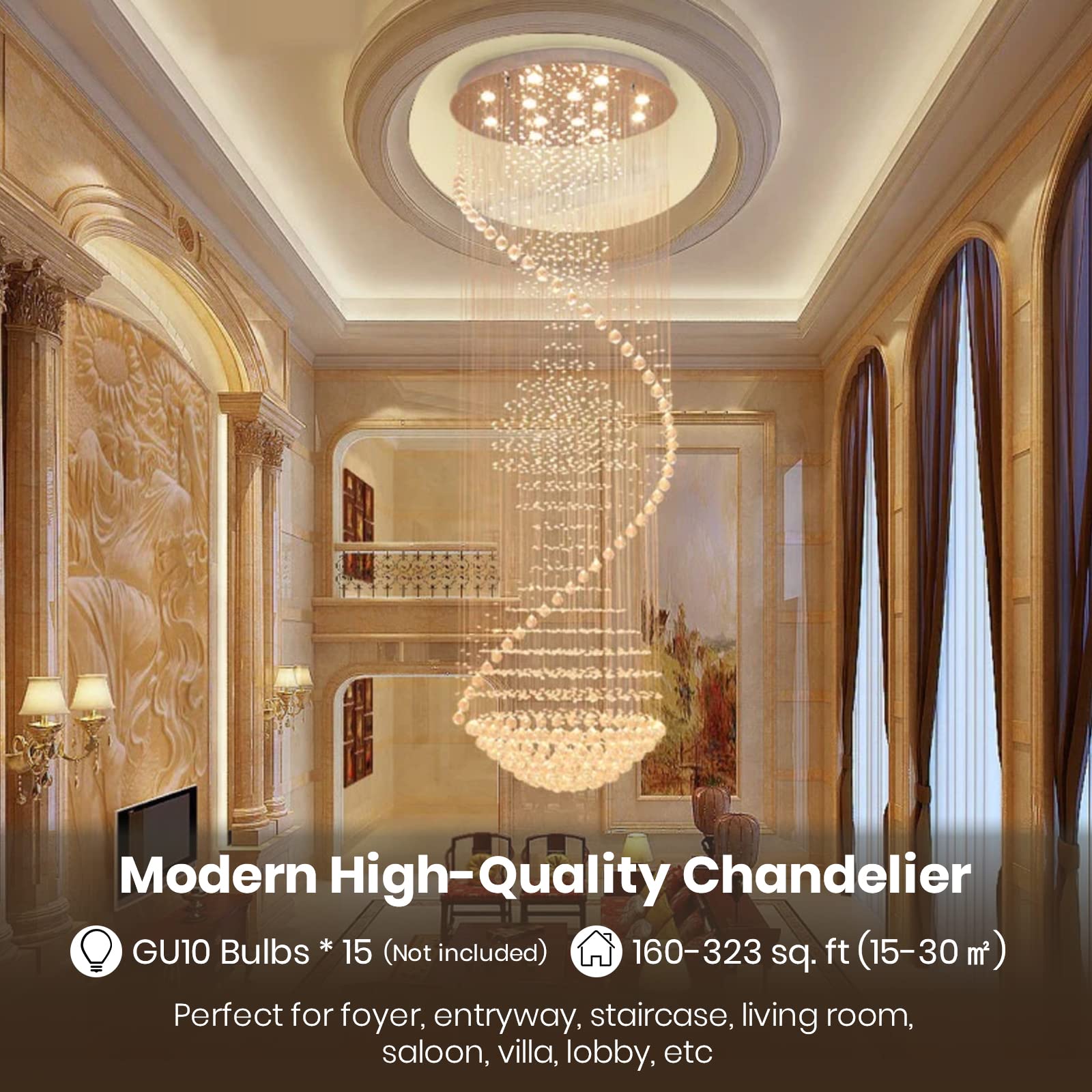 Siljoy Foyer Chandeliers Entryway High Ceiling, Large Staircase Crystal Chandelier