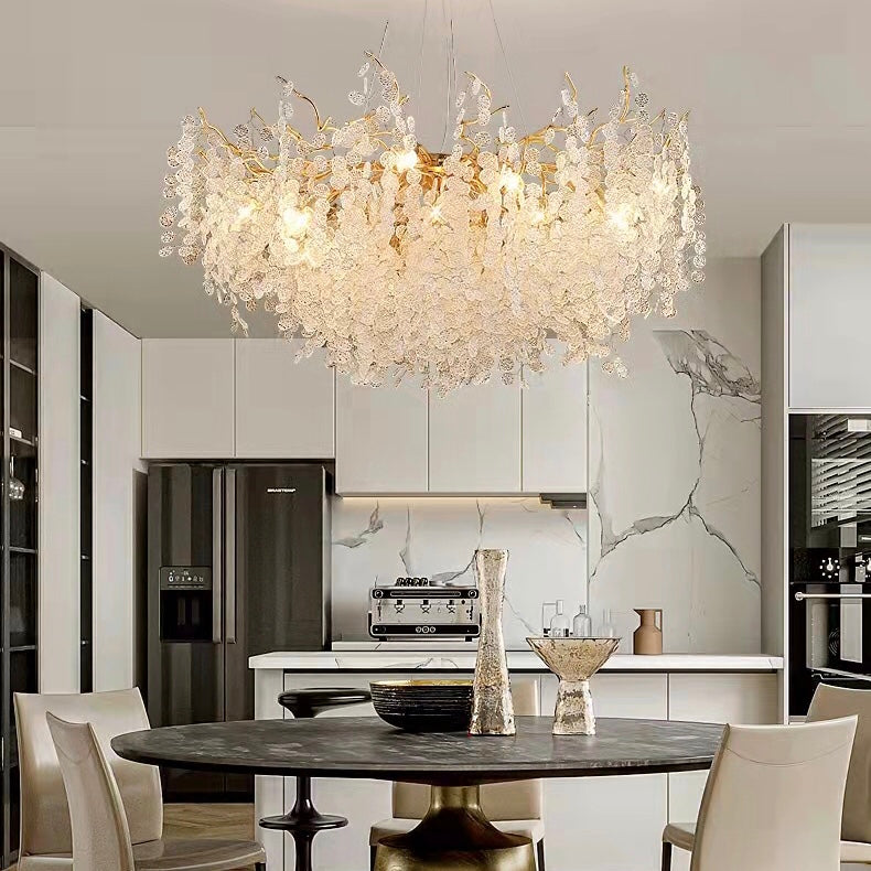 Luxury Branches Crystal Frosted Glass Chandelier Set for Living and Dining Room-Chandeliers-Blushlighting