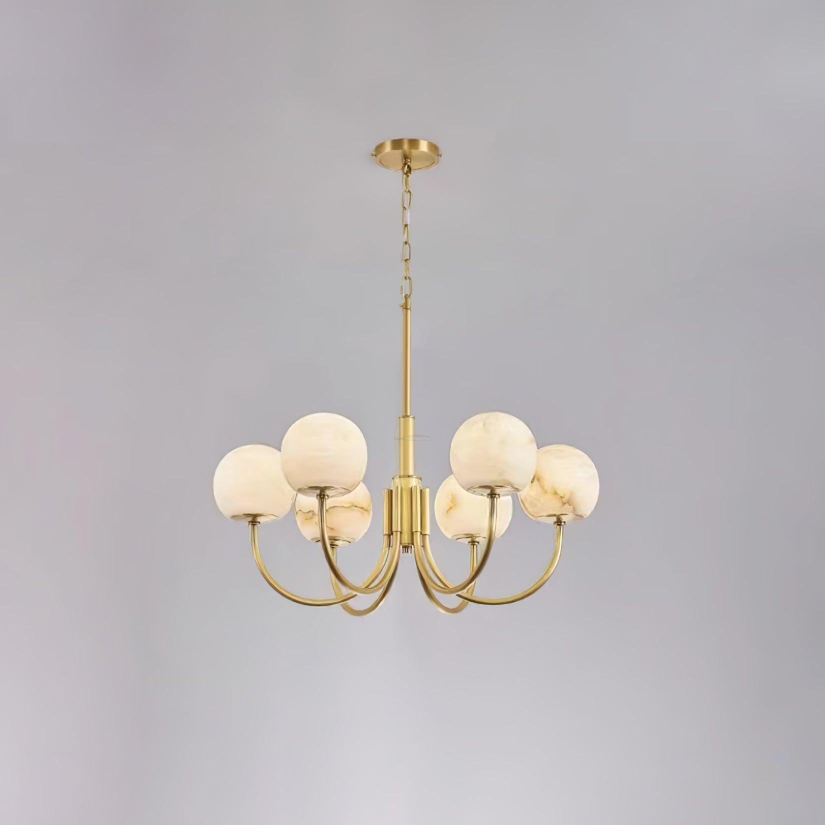 Aurelian Alabaster Globe Chandelier with 6/8/10/12 heads-6 Heads ? 27.6▼ x H 21.7▼ / Dia 70cm x H 55cm-Brass & White-Blushlighting