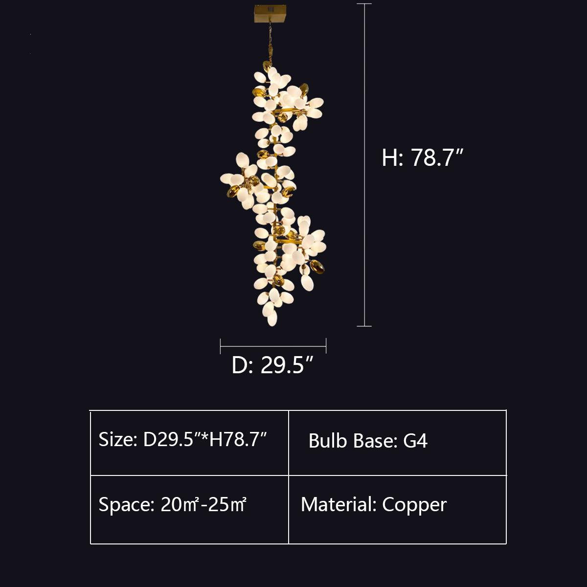 Large Branch Copper Chandelier with Grape Shape Bulbs Unique and Creative Light Fixture for Staircase/ Duplex/ High Ceiling Living Room/ Restaurant-Chandeliers-Blushlighting