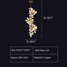 Large Branch Copper Chandelier with Grape Shape Bulbs Unique and Creative Light Fixture for Staircase/ Duplex/ High Ceiling Living Room/ Restaurant-Chandeliers-Blushlighting