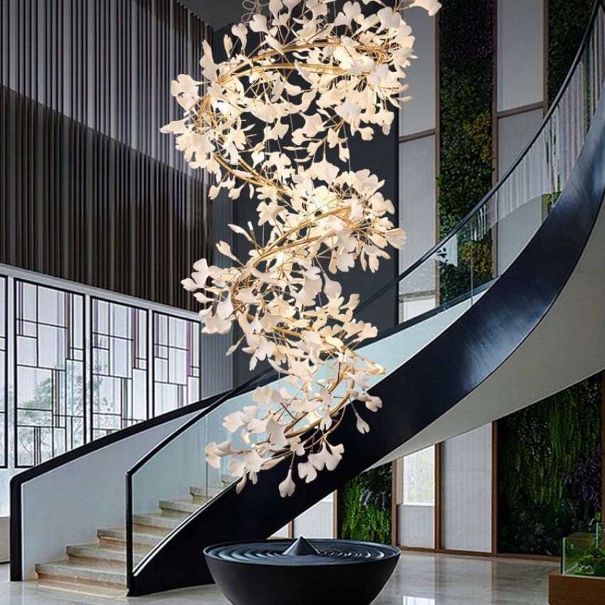 Ceramic Gingko Staircase Branch Chandelier-Blushlighting