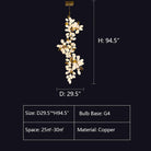 Large Branch Copper Chandelier with Grape Shape Bulbs Unique and Creative Light Fixture for Staircase/ Duplex/ High Ceiling Living Room/ Restaurant-Chandeliers-Blushlighting