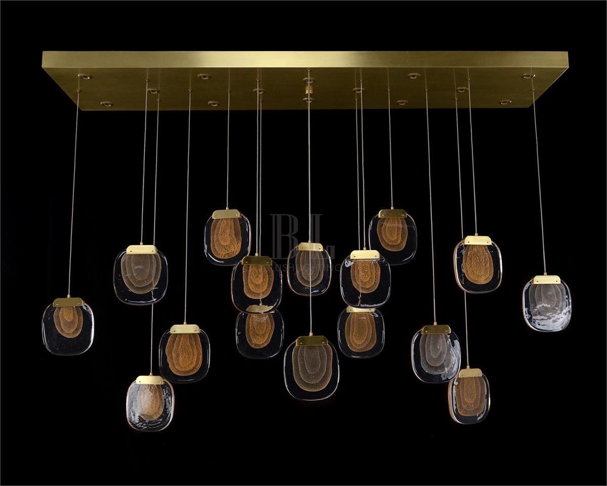 Bansho: Layered Glass Thirty-Light Horizontal Pendant Chandelier - Blushlighting