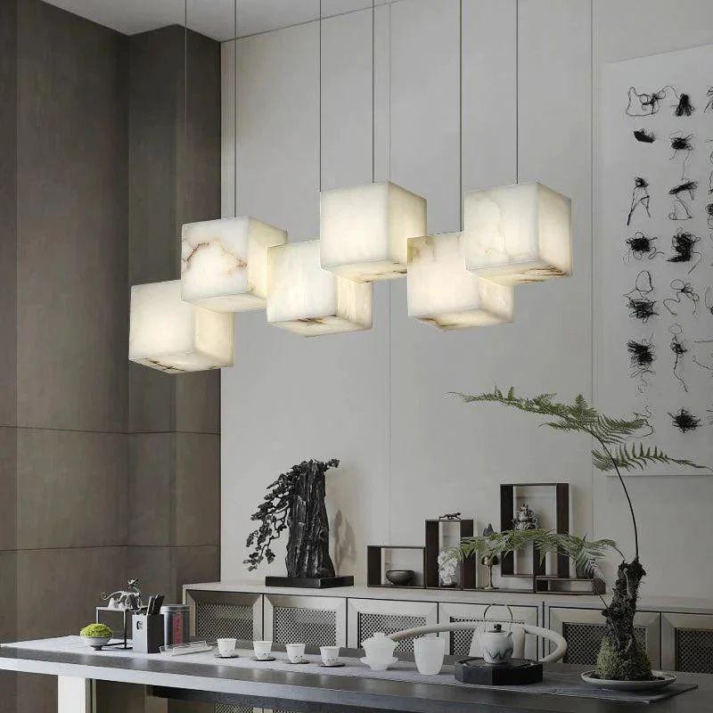 Alabaster Cubic Pendant-Pendant for living room,Pendant for kitchen,Pendant for bathrooms,Pendant for bedrooms,Pendant for foyer,Pendant for stairways,Pendant for dining room-Blushlighting