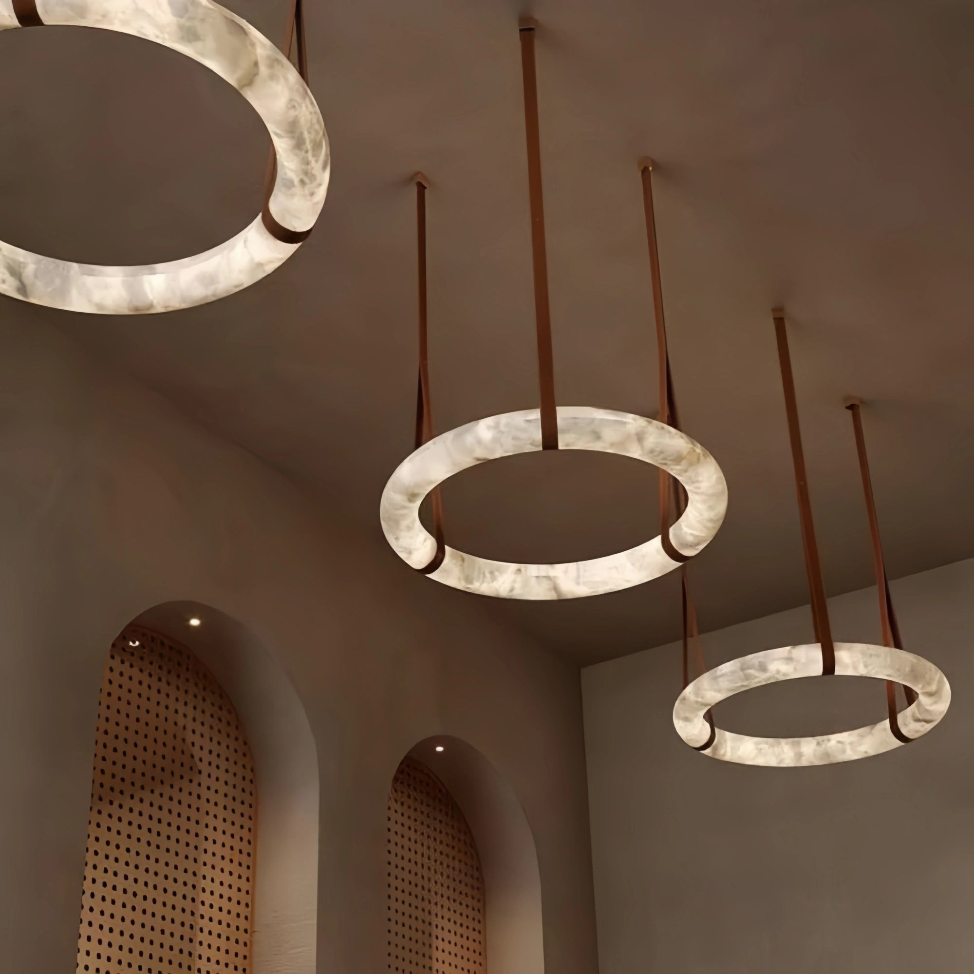 Oslo L1P Pendant Alabaster Chandelier, Halo Ring Chandelier With canopy Over Dining Table-Chandelier-31.5" D Single Ring-Blushlighting