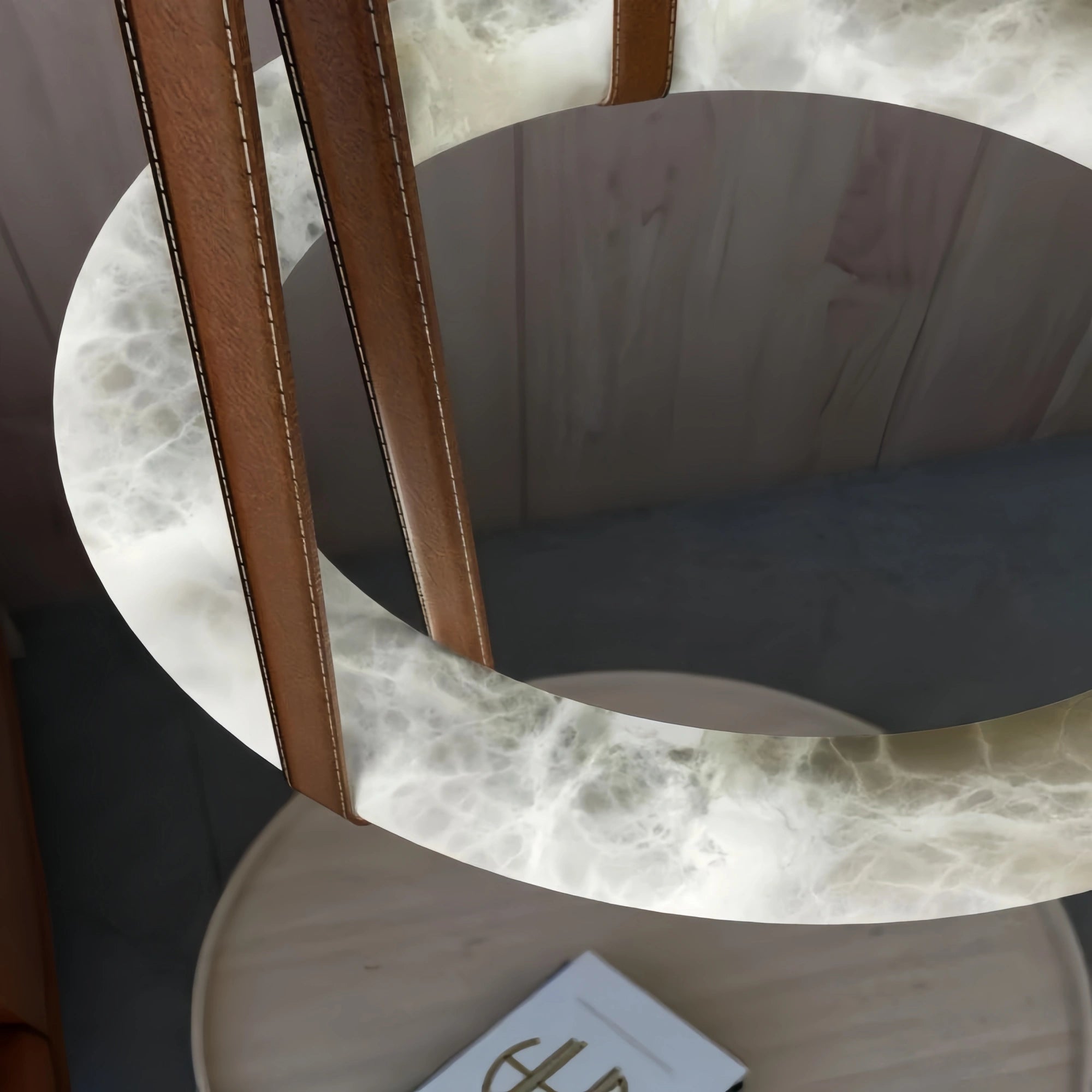 Oslo L1P Pendant Alabaster Chandelier, Halo Ring Chandelier With canopy Over Dining Table-Chandelier-Blushlighting
