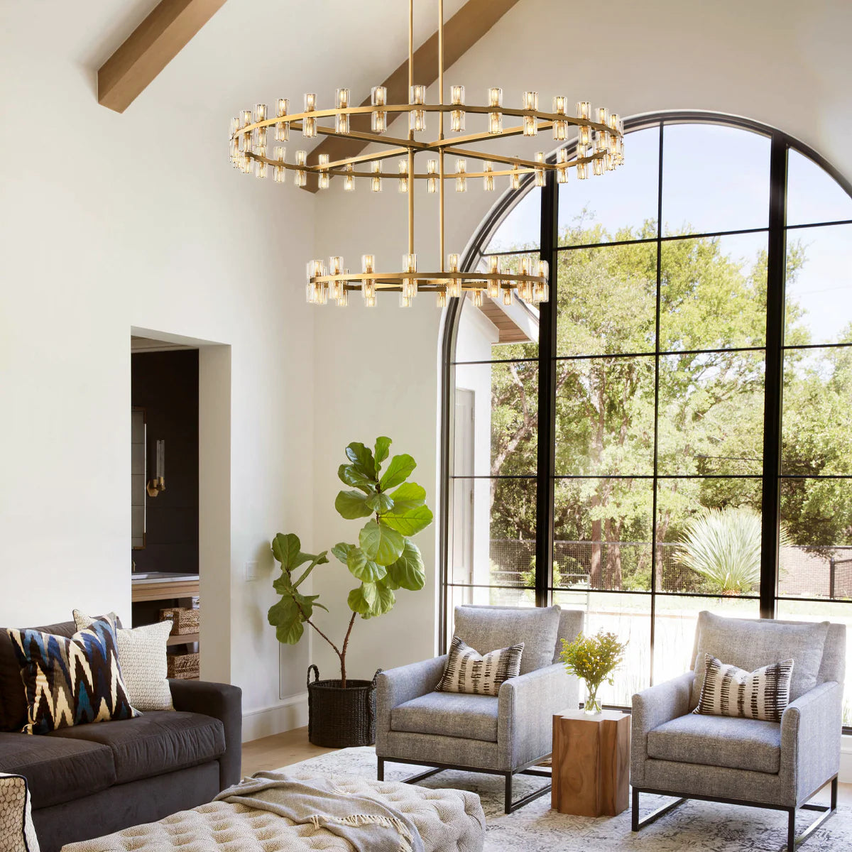 Arcachan Crystal 2-Tier Round Chandelier 60"-Brass-Blushlighting