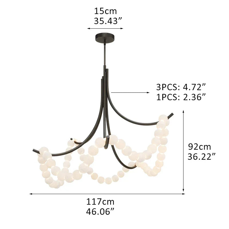 Cluster String Alabaster Beads Semi Flush Chandelier in Brass & Black Metal Rod D117*H92CM D46"*H36" Black American chandelier