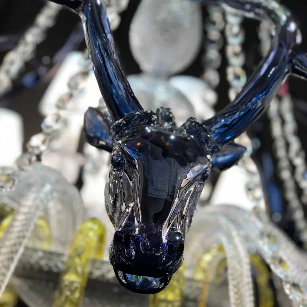 Traditional Colorful Candle Branch Blue Deer Crystal Chandelier for Living Room/Dining Room-Chandeliers-Blushlighting