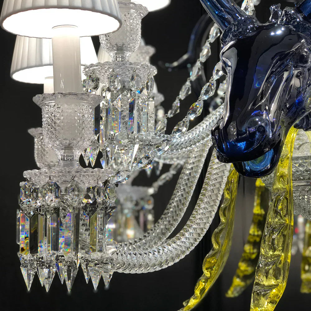Traditional Colorful Candle Branch Blue Deer Crystal Chandelier for Living Room/Dining Room-Chandeliers-Blushlighting