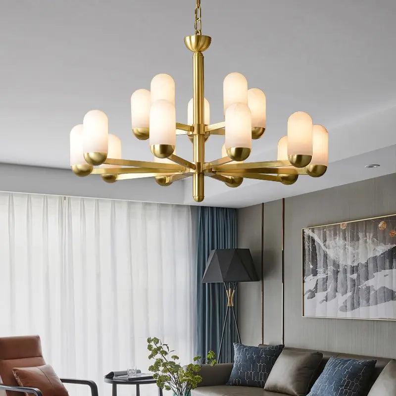 Alabaster Brass Chandelier Living Dining Lighting-Blushlighting