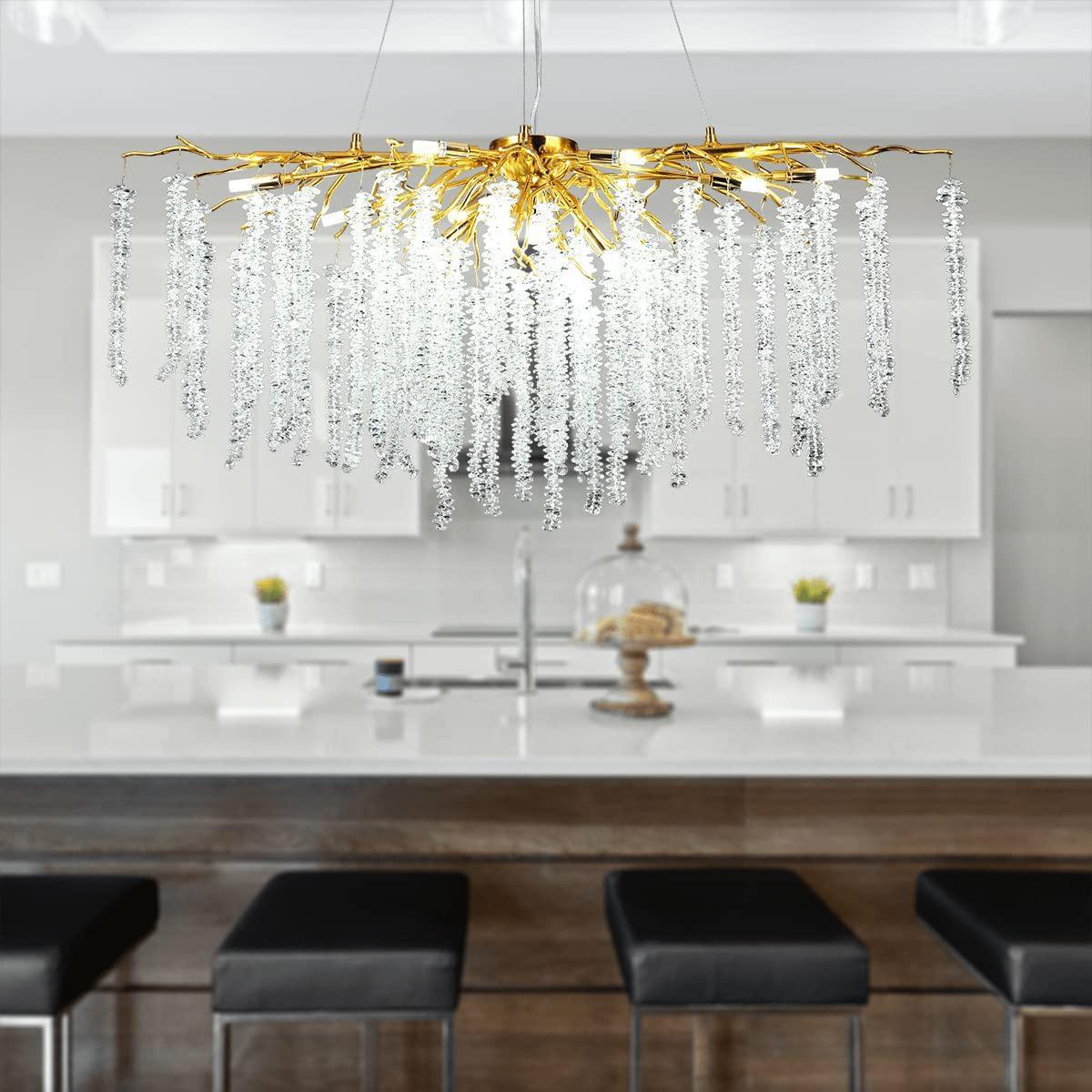 Doris White Crystal Rectangle Branch Chandelier GBUd 45"L
