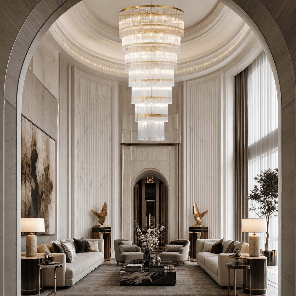 D990 Seven-Layer Striped Column Stair Light - Gold