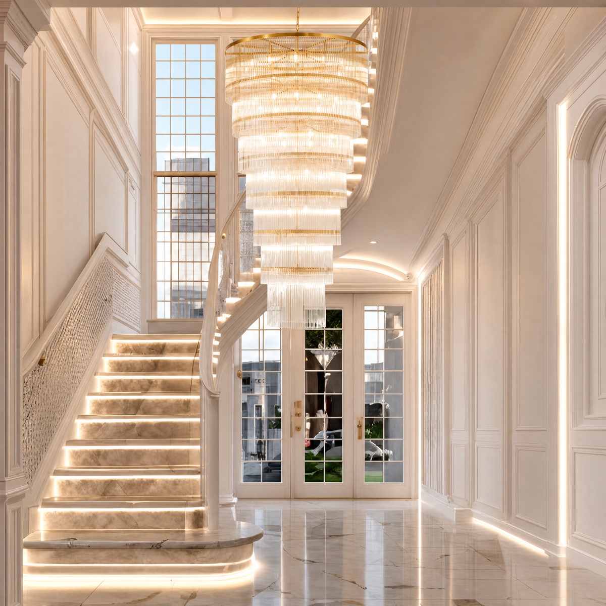 D990 Seven-Layer Striped Column Stair Light - Gold