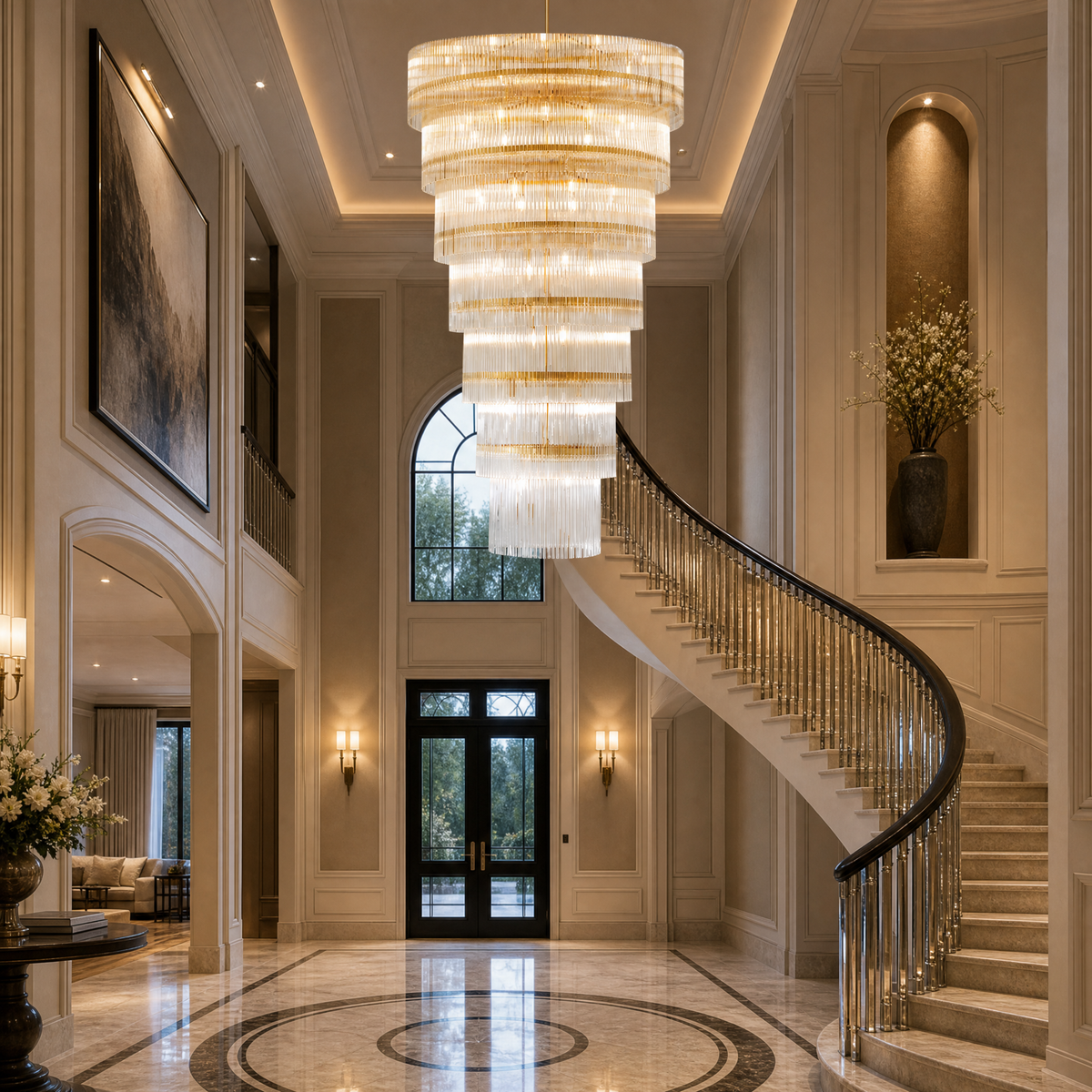 D990 Seven-Layer Striped Column Stair Light - Gold