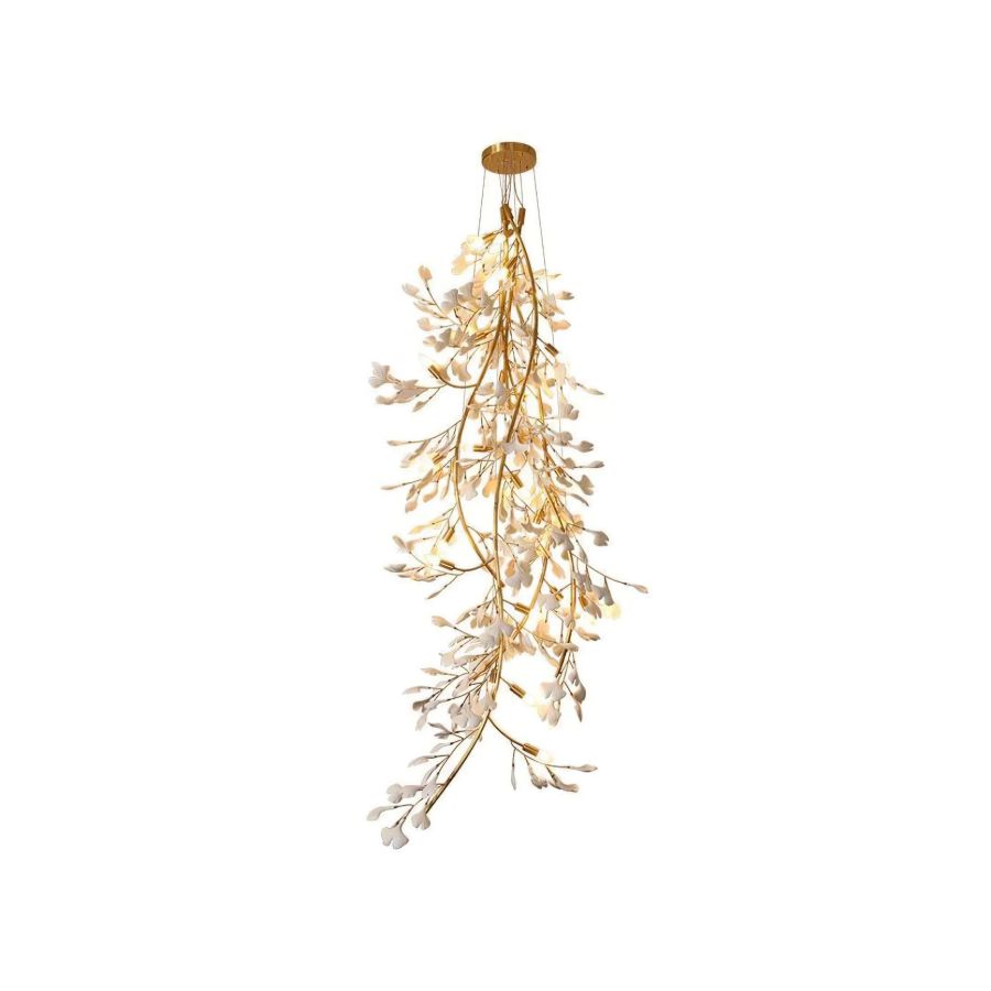 Drooping Ceramic Ginkgo Leaf Chandelier-chandeliers for dining room,chandeliers for stairways,chandeliers for foyer,chandeliers for bedrooms,chandeliers for kitchen,chandeliers for living room-SizeA-Blushlighting