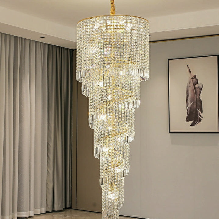 Elegant Foyer Hall Chandelier Long Crystal Ceiling Light Fixture For Living Room Entryway Staircase