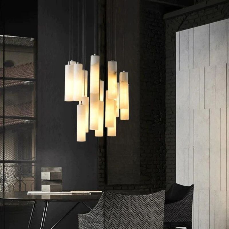 Alabaster Modern Cylindrical Round Chandelier 79"H-Chandelier-Blushlighting