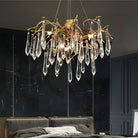 Branch Crystal Drops Chandelier in French Style with Copper Gold Finish for Dining and Living Room Ceiling-Chandeliers-Round D23.6"*H15.8"/29.5kg-Warm Light-Blushlighting