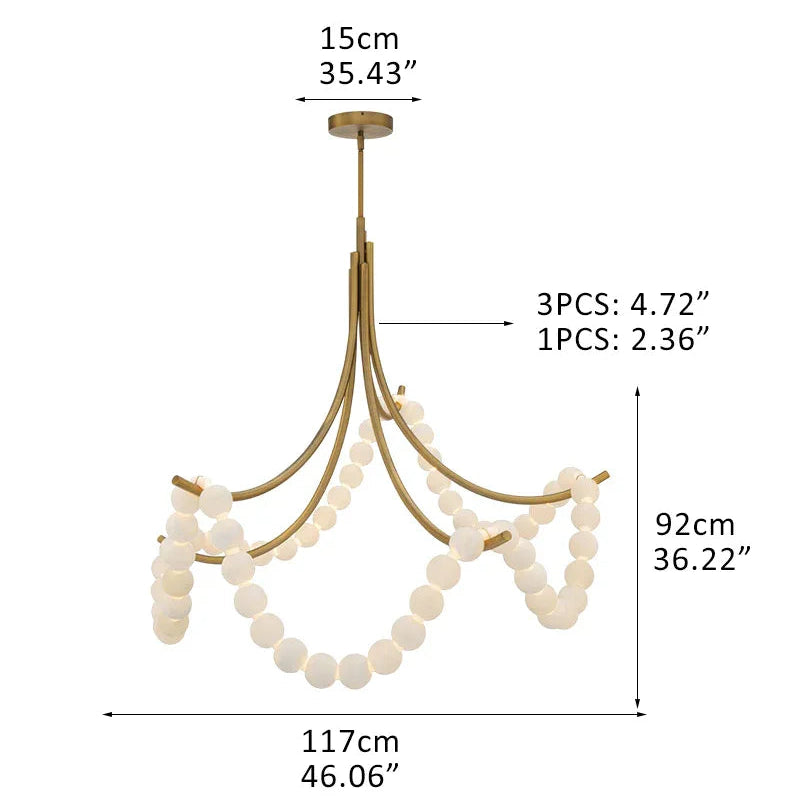 Cluster String Alabaster Beads Semi Flush Chandelier in Brass & Black Metal Rod D117*H92CM D46"*H36" Brass American chandelier