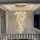 Spiral Pure White Magnolia Chandelier with Golden Branches for Staircase/High-ceiling Space/Foyer/ Duplex-Chandeliers-Blushlighting