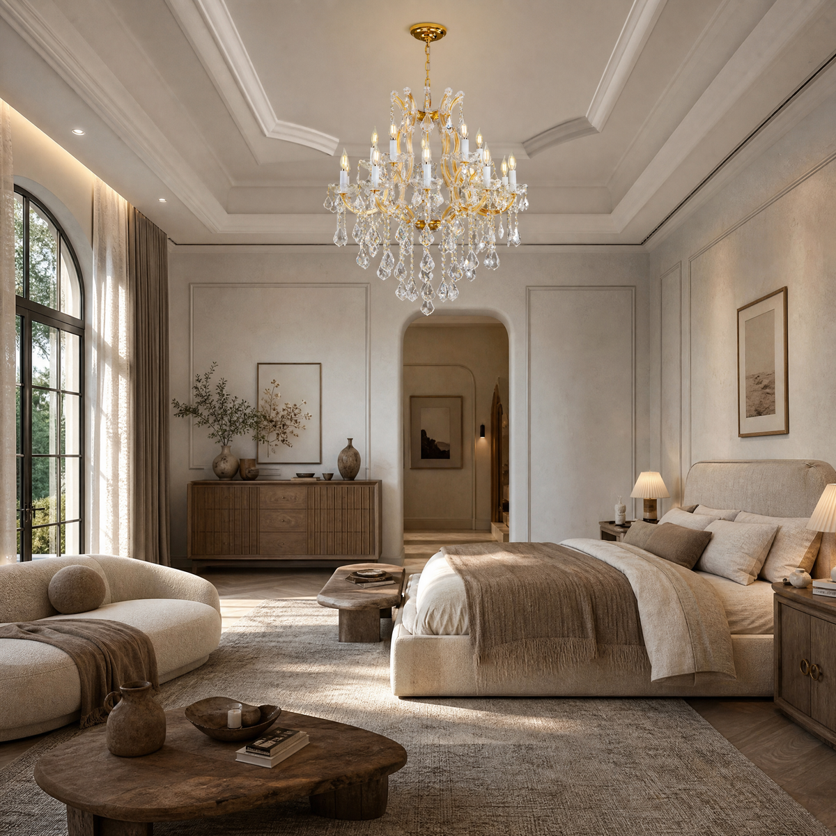 Maria Theresa Gold Chandelier in a living room