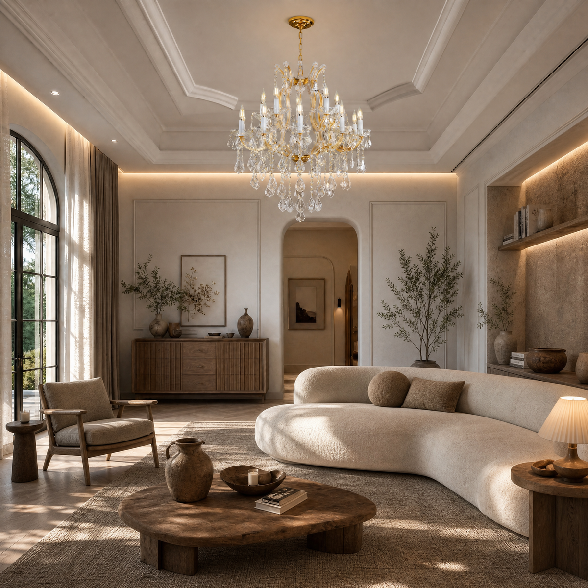 Maria Theresa Gold Chandelier in a hallway