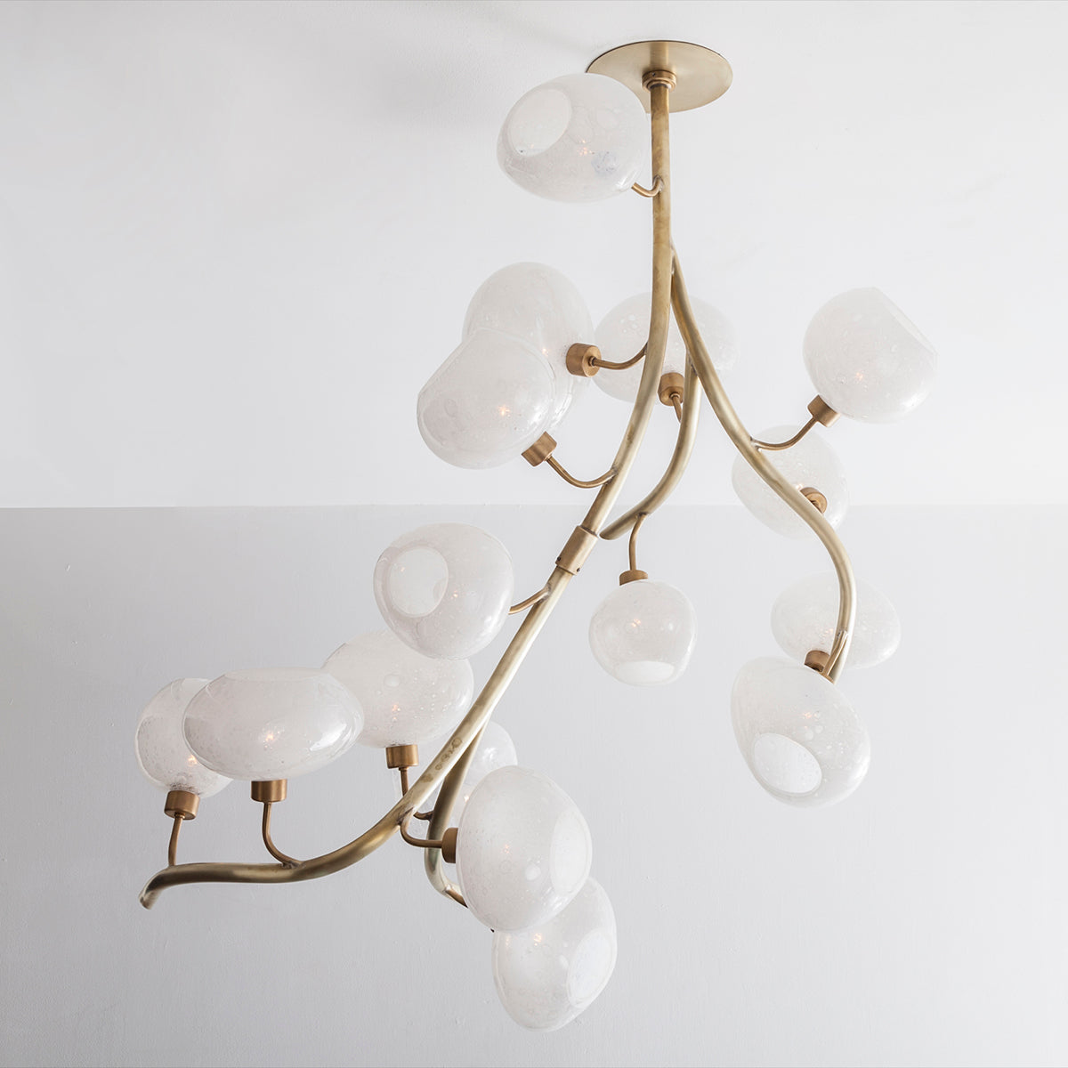 Modern Chandelier with Irregular Glass Lampshades and Brass Branches-Blushlighting