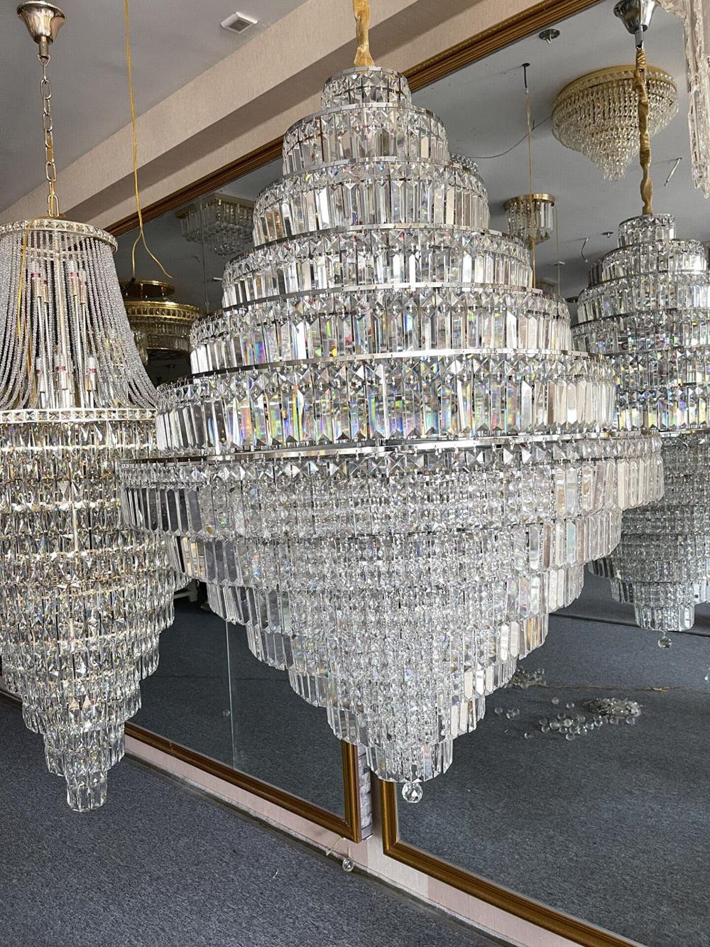 Chrome/ Silver/ GBUd Extra Large Chandelier For Foyer Living Room Staircase Crystal Ceiling Lighting Fixture