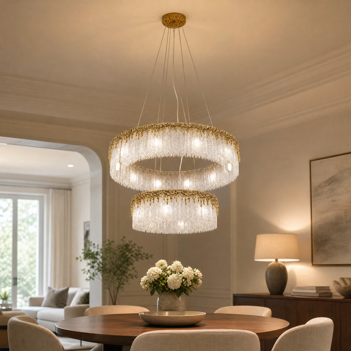 Ice Bloom Glass Two-Tier Chandelier D800+D500 - Copper