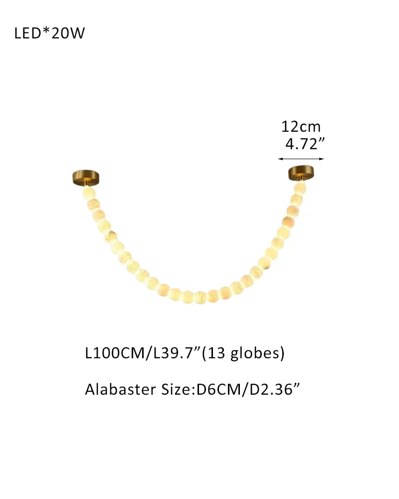 Modern LED Natural Alabaster Globes Beads Hanging Chandelier Indoor Lighting Fixture 13 globes-L100CM L40" Brass + White Modern Pendant lamp