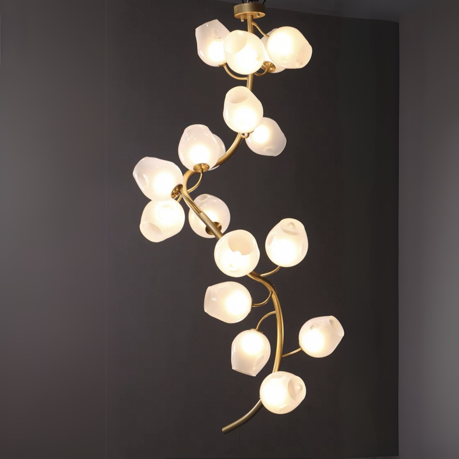 Artistic Glass Lampshade Chandelier with Branches Design for High Ceilings-Blushlighting