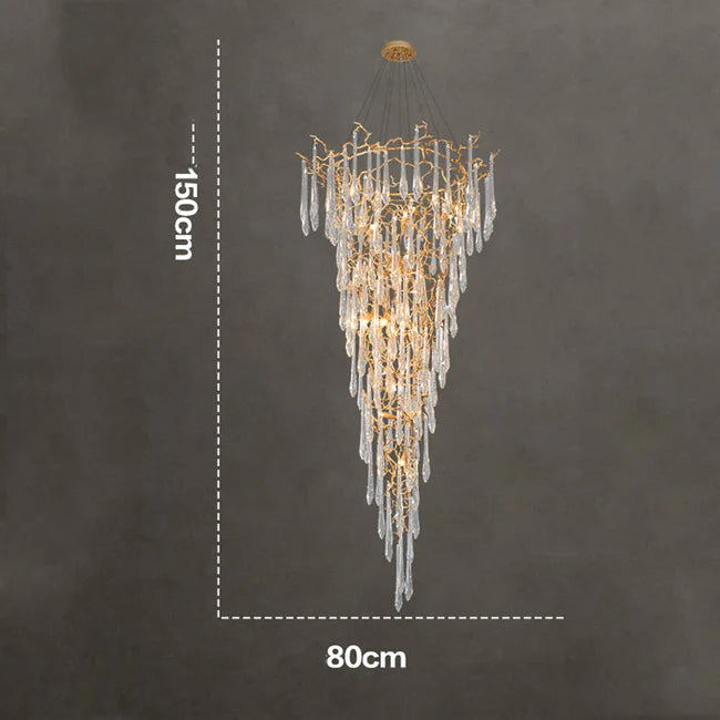 Modern Crystal Droplet Branch Staircase Chandelier-Blushlighting