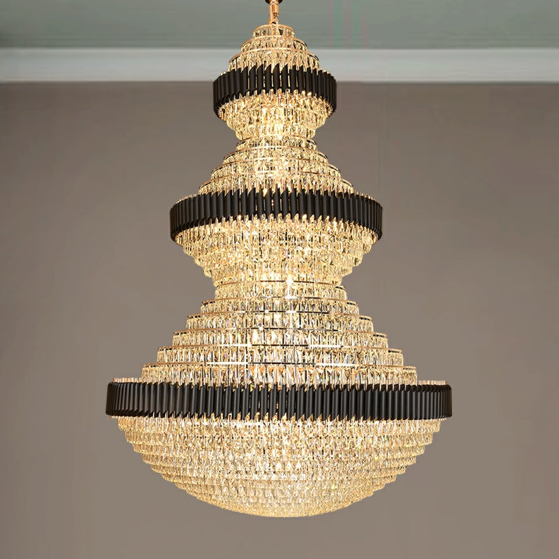 ValleyLamps free shipping worldwide 2022 newest and high quality light fixture customization D 70.9'' * H 102.4'' extra length coBU magnificient black and gBUden iron crystal chandelier luxurious design foyer staircase high ceiling living room
