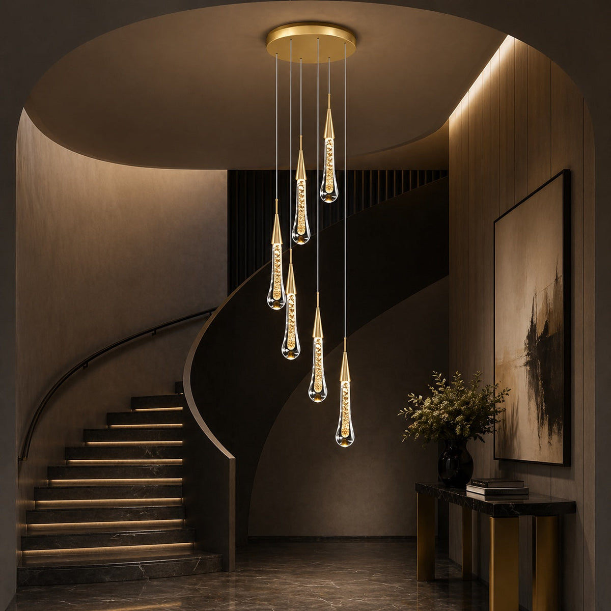 Modern Gold Chandelier Pendant Light Hanging Aluminum LED Fixture for Dining Room Illumination 7