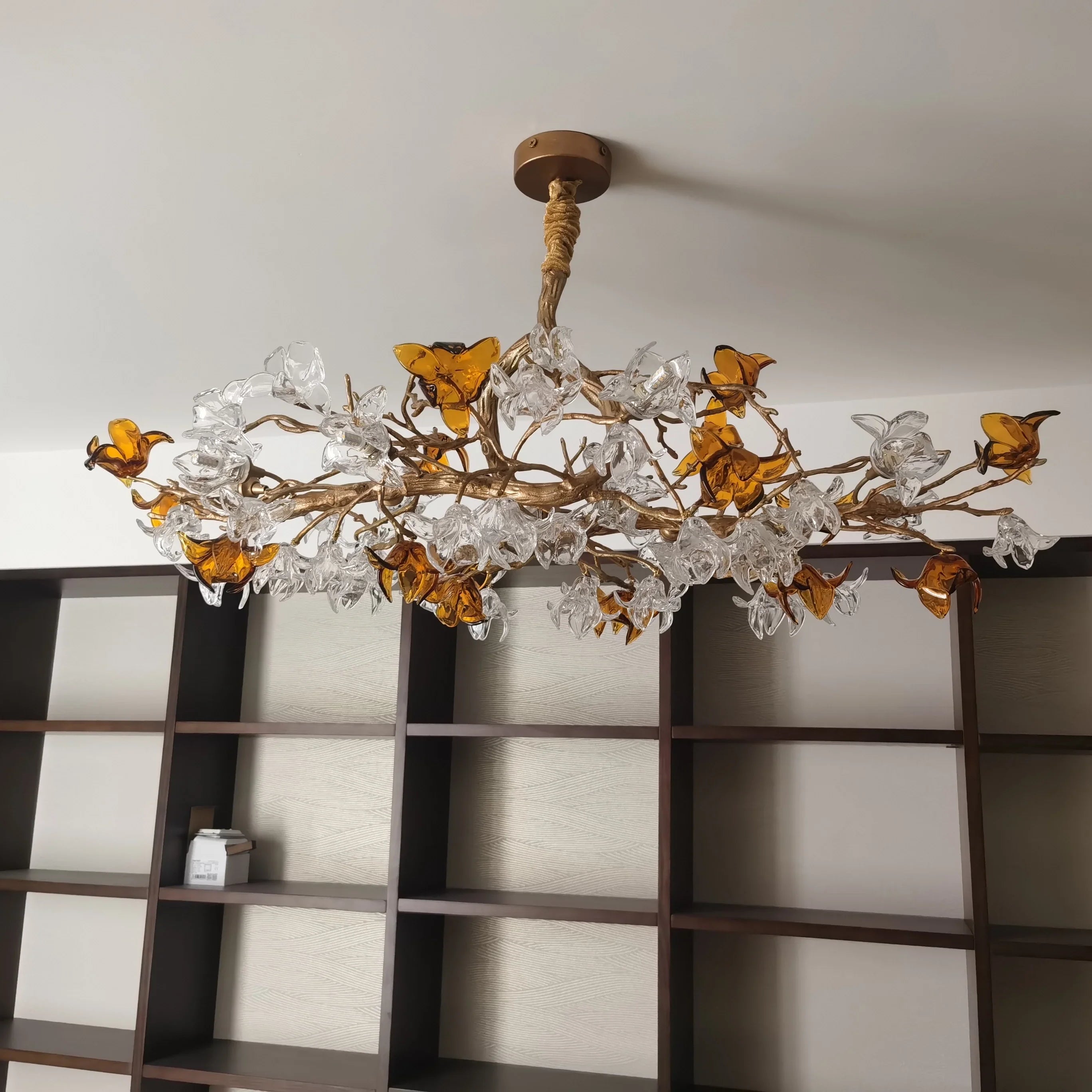Designer Favorite Brass Branch Chandelier with Artistic Flower Glass for Dining Room Living Room and Kitchen Island-Chandeliers-Blushlighting