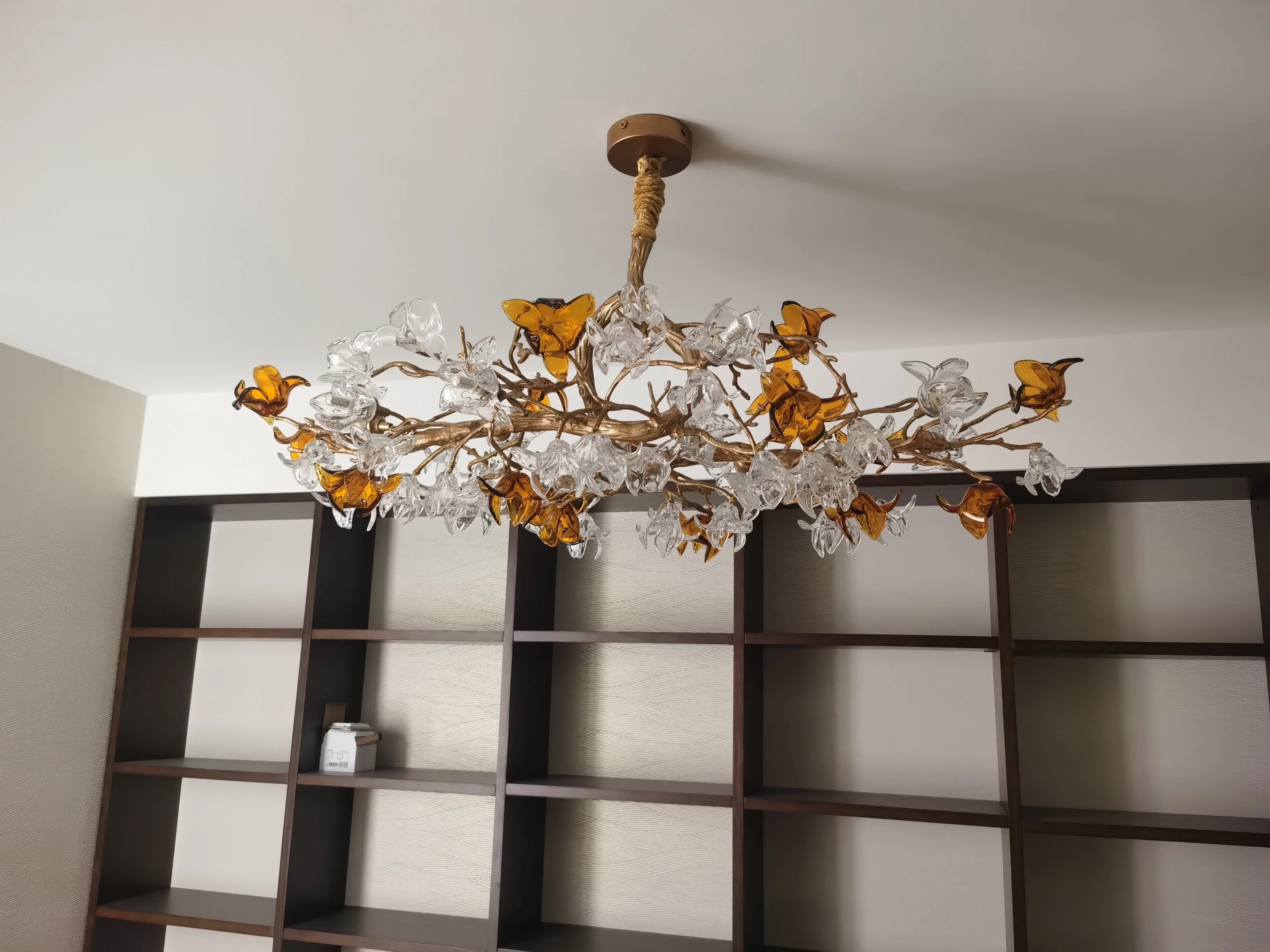 Designer Favorite Brass Branch Chandelier with Artistic Flower Glass for Dining Room Living Room and Kitchen Island-Chandeliers-Blushlighting