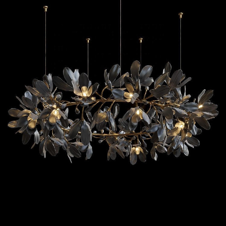 Octavia Black Branching Glass Flower Chandelier - A Captivating Blend of Beauty and Illumination : Enchanting Elegance