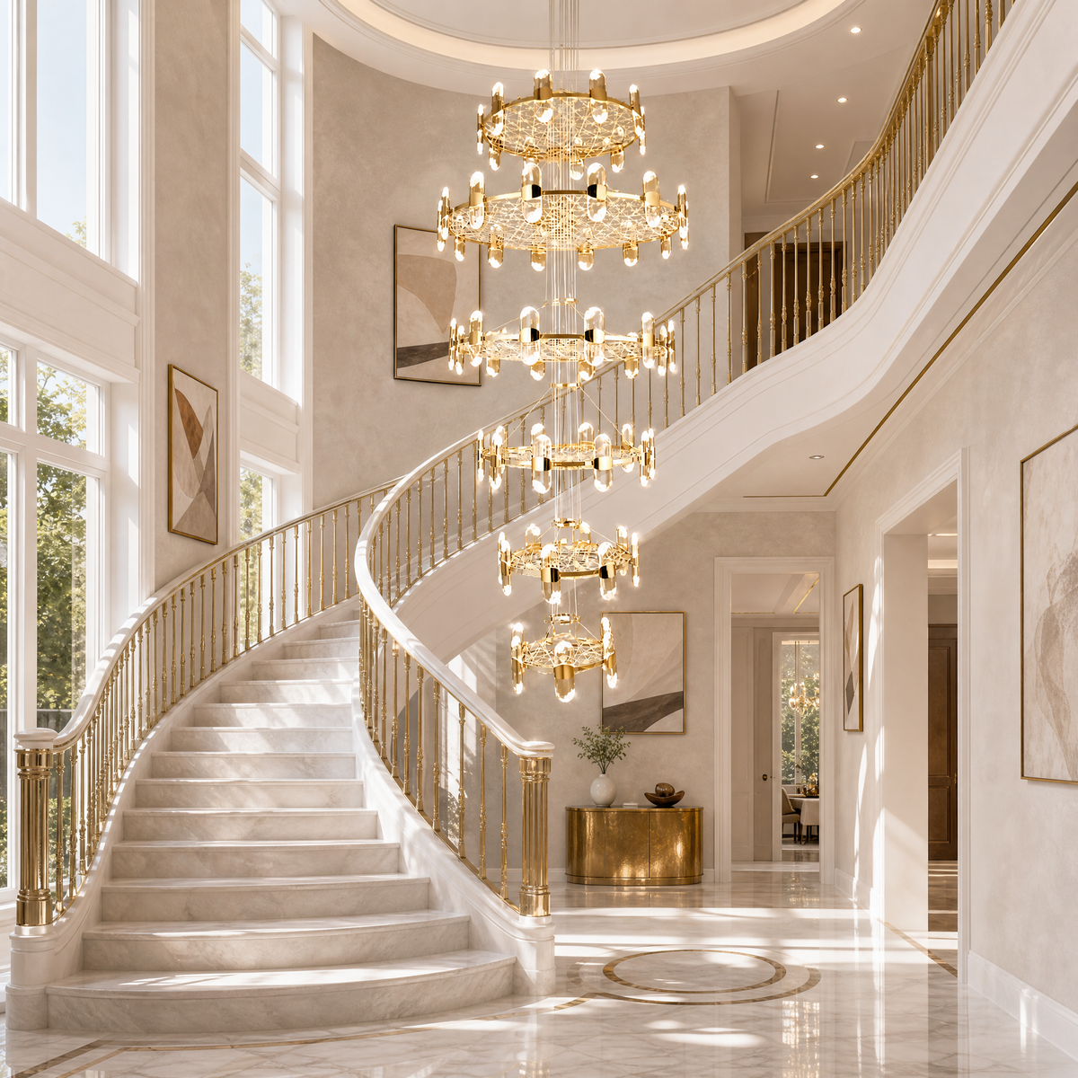 Pearl Net Modern Sculptural Ring Chandelier