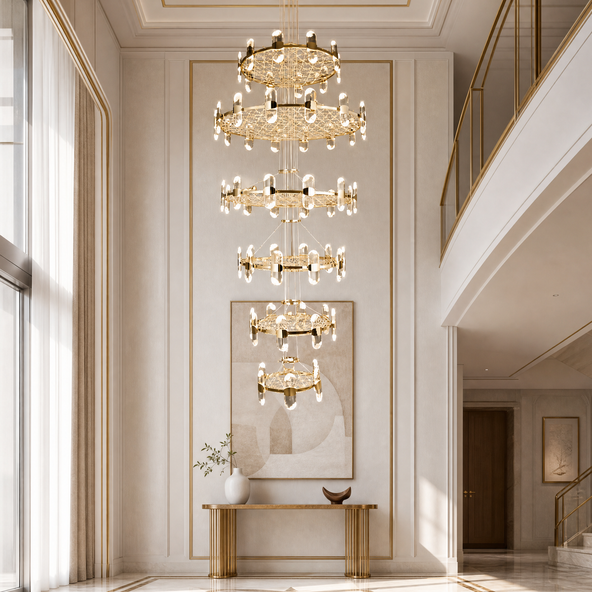 Pearl Net Modern Sculptural Ring Chandelier