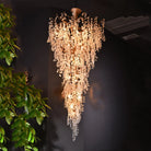 Modern Unique Artistic Flower Brass Branch Semi-flush Mount Chandelier for Living Room/ Hallway/ Entryway/ Staircase-Chandeliers-Blushlighting