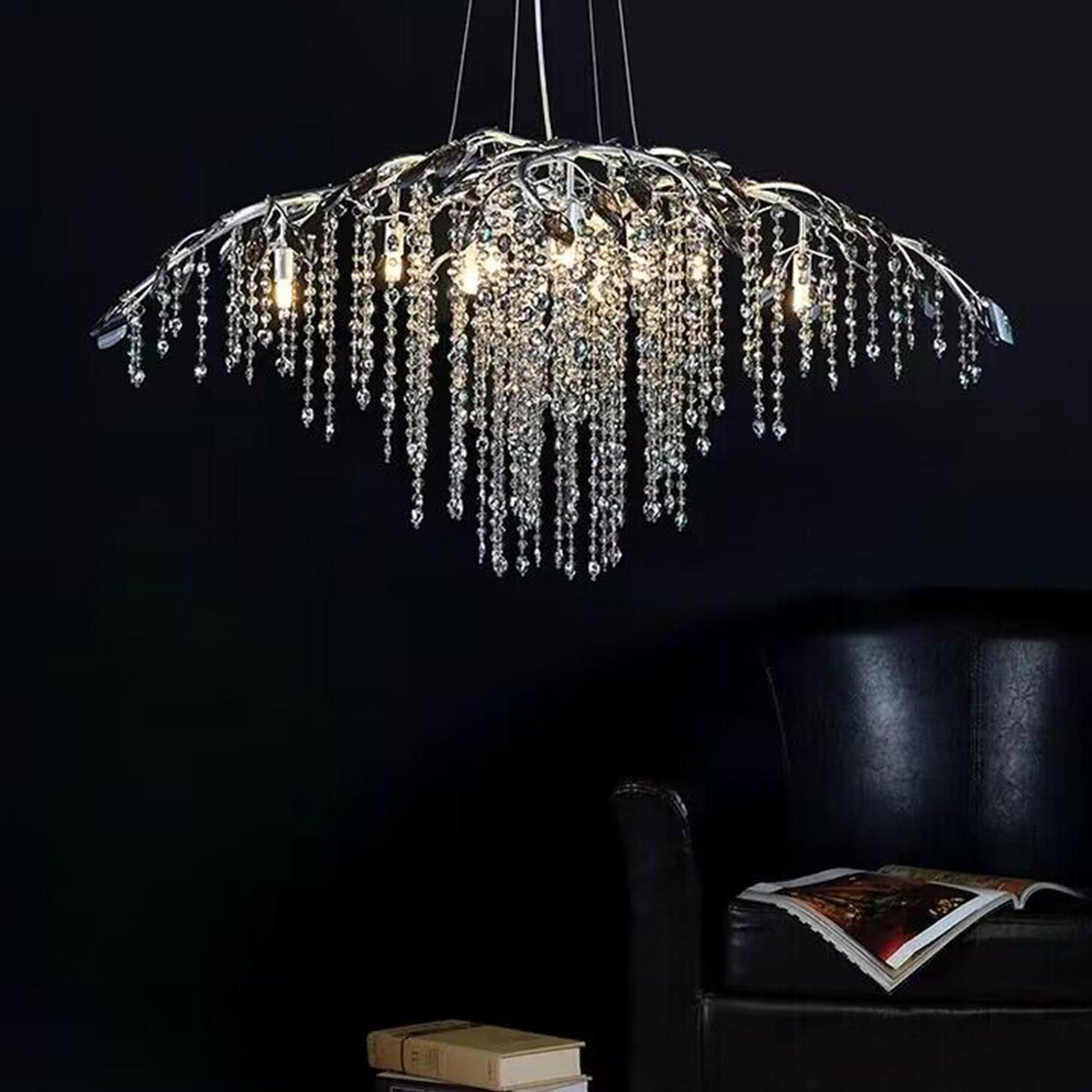 New Luxury Branch Crystal Pendant Chandelier Designer Creative Art Dining Room/Living Room Light Fixture-Chandeliers-L26.8"*W29.52"*H14.2"-Chrome-Warm Light-Blushlighting