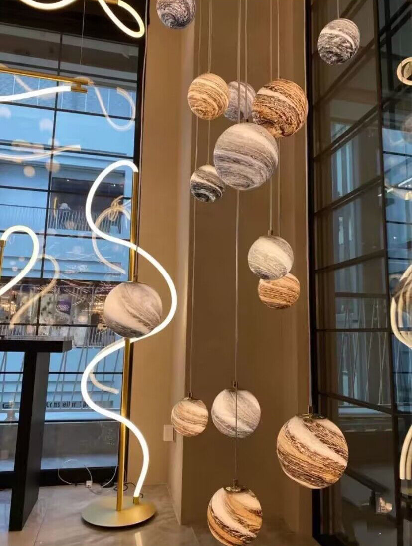 Nordic Planet Creative Long Pendant Chandelier For Staircase/Foyer/High-ceiling Hallway