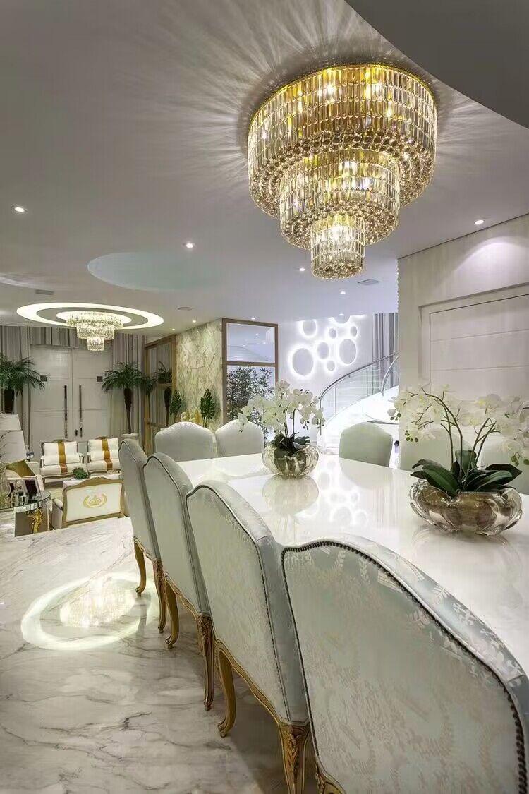 Extra Large GBUd Flush Mount Crystal Light Round 3-layers Decorative Living Room/Dining Room Light Fixture