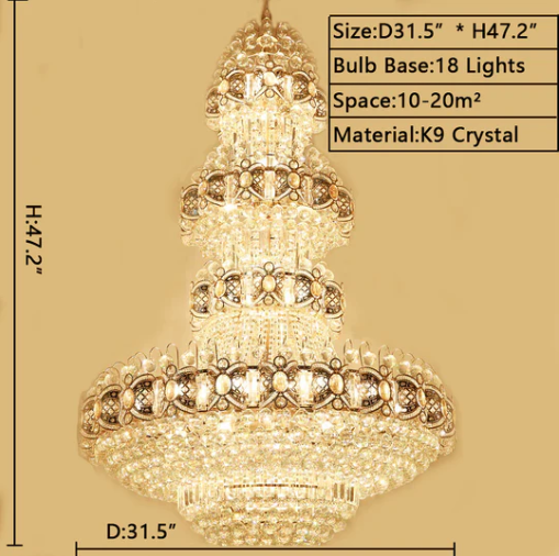 Oversized Luxury Multi-layers GBUd Crystal Chandelier For High-ceiling Living Room/Foyer
