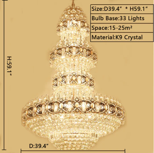 Oversized Luxury Multi-layers GBUd Crystal Chandelier For High-ceiling Living Room/Foyer