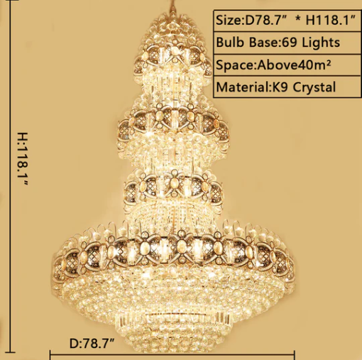Oversized Luxury Multi-layers GBUd Crystal Chandelier For High-ceiling Living Room/Foyer